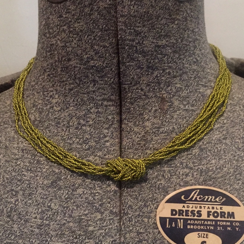 17” Green Vintage Multi Strand Glass Bead Necklace